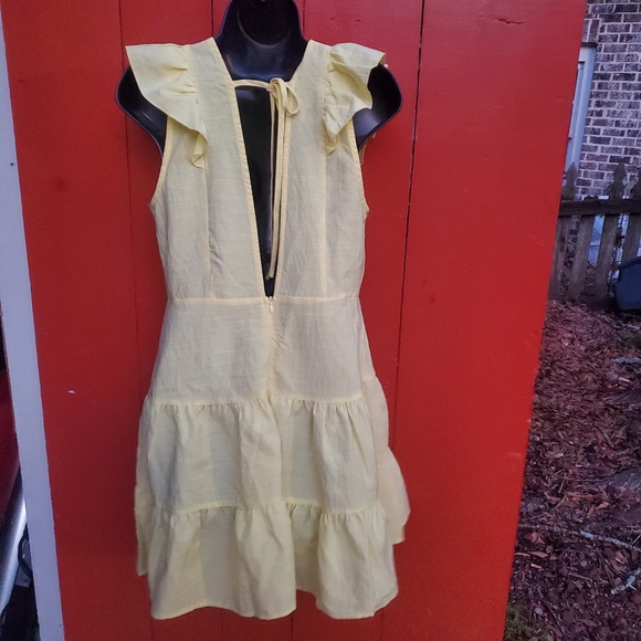 Yellow Ruffled V-Neck Dress - Picture 3 of 4